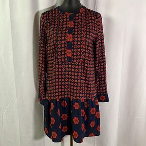 🛍 6 for $35 • LOFT Red Mixed Floral Print Long Sleeve Drop Waist Mini Dress